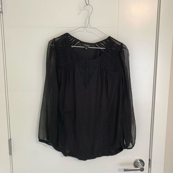 🌸3 for $30🌸 Lucky Brand Sheer Sleeve Blouse with Lace - Picture 3 of 4